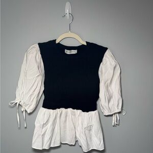 Black and White Puff Sleeve Top